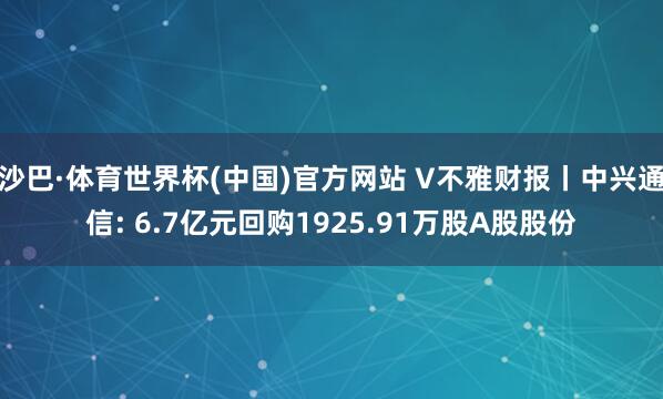 沙巴·体育世界杯(中国)官方网站 V不雅财报丨中兴通信: 6.7亿元回购1925.91万股A股股份