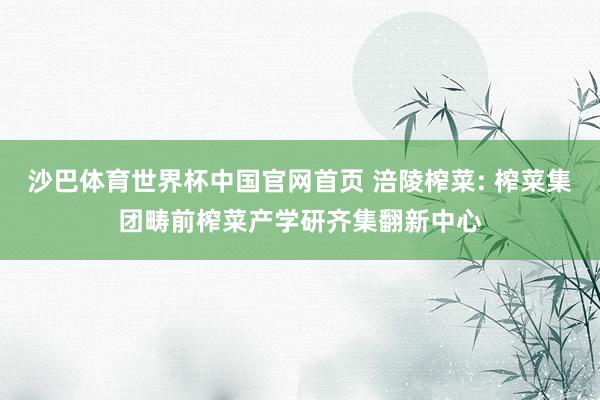 沙巴体育世界杯中国官网首页 涪陵榨菜: 榨菜集团畴前榨菜产学研齐集翻新中心