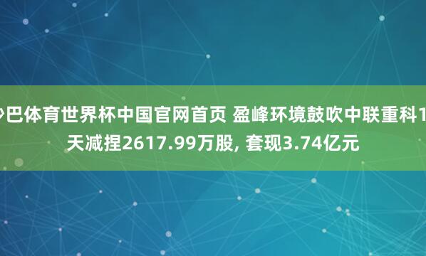 沙巴体育世界杯中国官网首页 盈峰环境鼓吹中联重科16天减捏2617.99万股, 套现3.74亿元