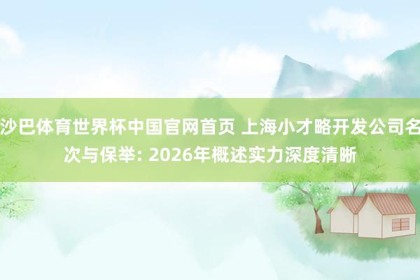 沙巴体育世界杯中国官网首页 上海小才略开发公司名次与保举: 2026年概述实力深度清晰