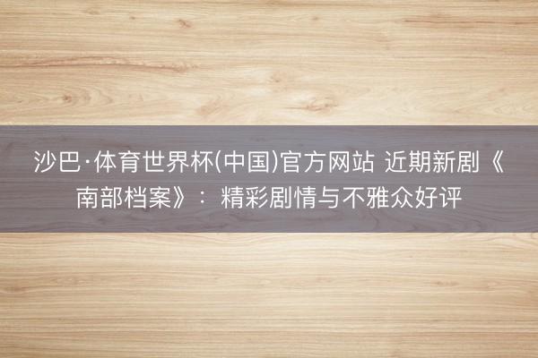 沙巴·体育世界杯(中国)官方网站 近期新剧《南部档案》：精彩剧情与不雅众好评
